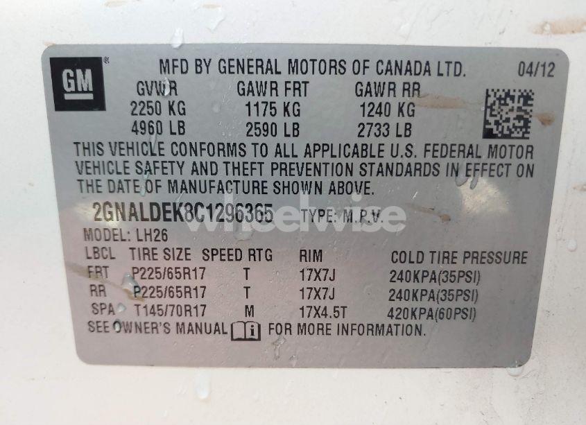 Photo 9 of 2012 Chevrolet Equinox 1LT (VIN 2GNALDEK8C1296365)