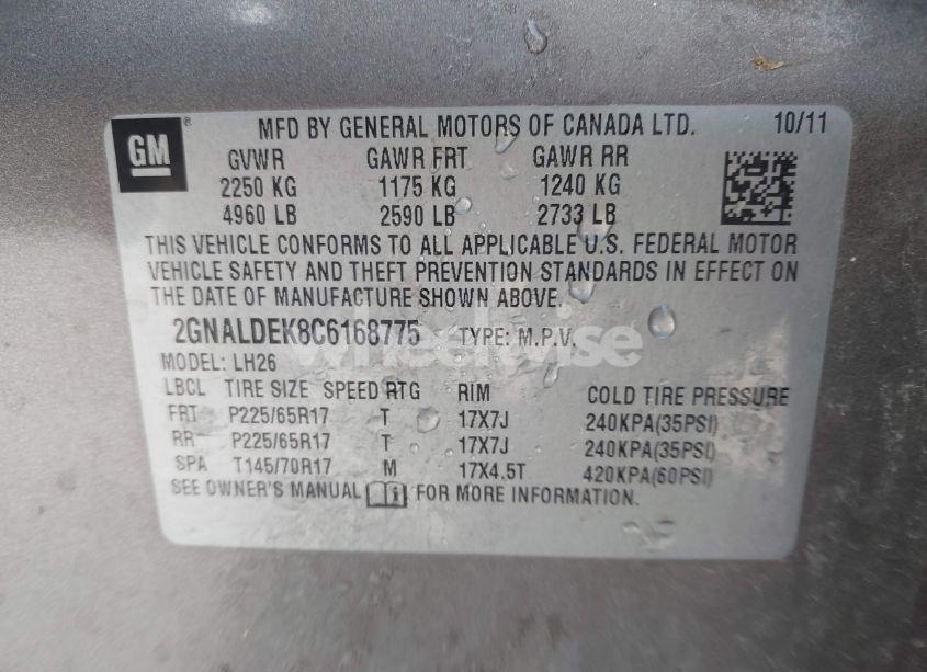 Photo 9 of 2012 Chevrolet Equinox 1LT (VIN 2GNALDEK8C6168775)