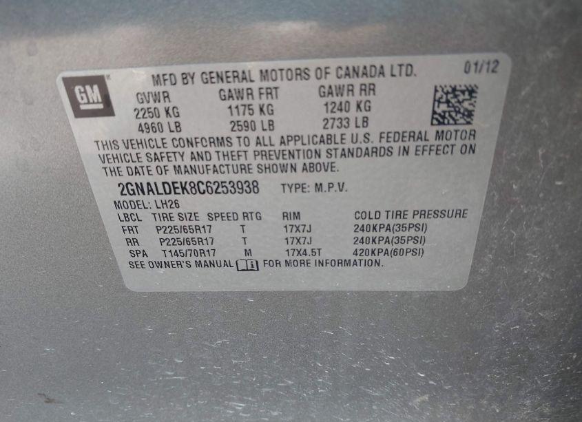 Photo 9 of 2012 Chevrolet Equinox 1LT (VIN 2GNALDEK8C6253938)