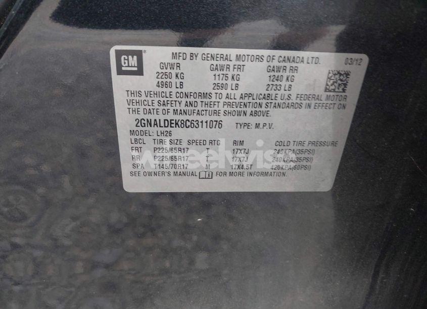 Photo 9 of 2012 Chevrolet Equinox 1LT (VIN 2GNALDEK8C6311076)