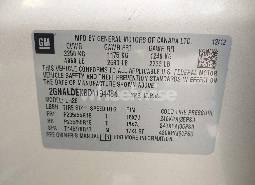 Photo 9 of 2013 Chevrolet Equinox 1LT (VIN 2GNALDEK8D1194484)