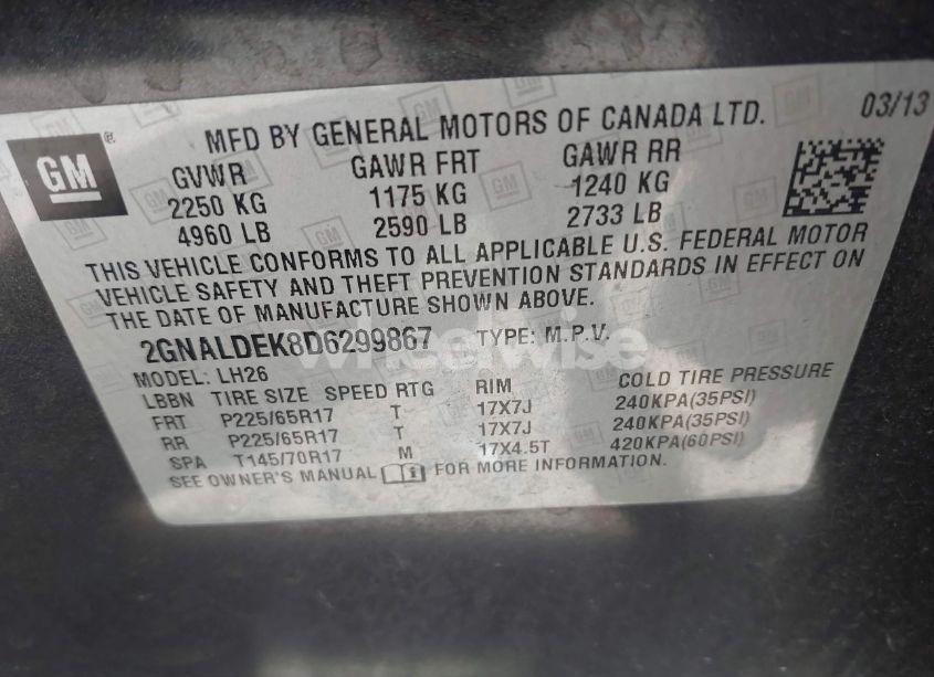 Photo 9 of 2013 Chevrolet Equinox 1LT (VIN 2GNALDEK8D6299867)