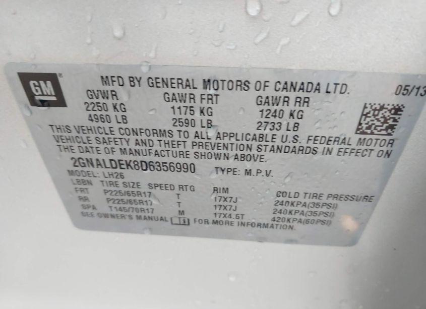 Photo 9 of 2013 Chevrolet Equinox 1LT (VIN 2GNALDEK8D6356990)