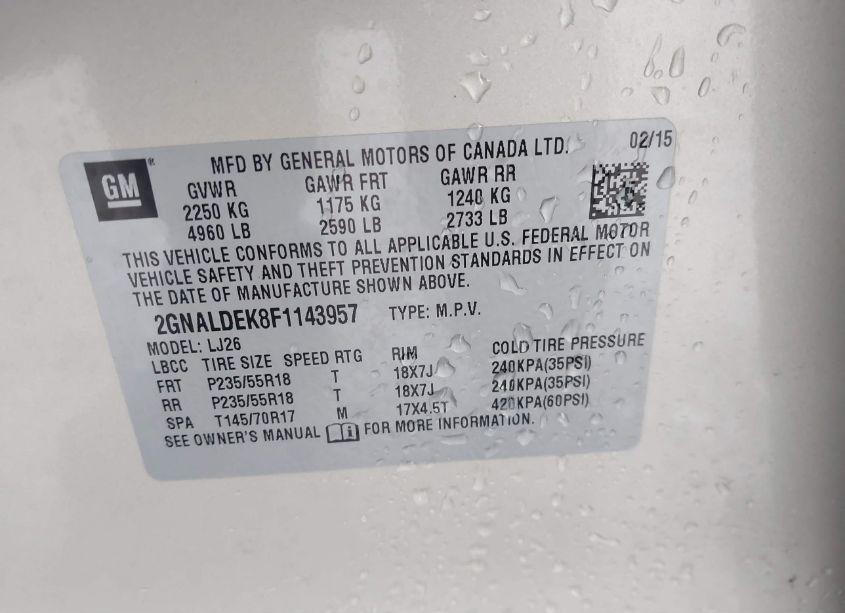 Photo 9 of 2015 Chevrolet Equinox LTZ (VIN 2GNALDEK8F1143957)