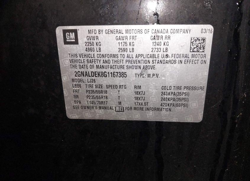 Photo 9 of 2016 Chevrolet Equinox LTZ (VIN 2GNALDEK8G1167385)