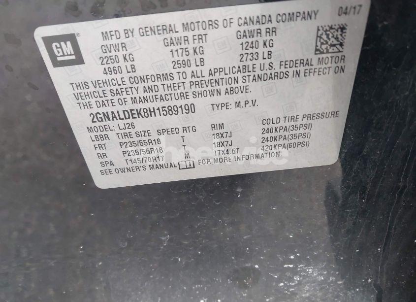 Photo 9 of 2017 Chevrolet Equinox PREMIER (VIN 2GNALDEK8H1589190)