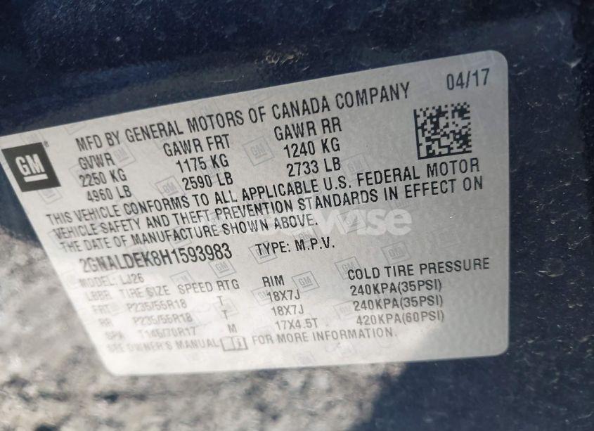 Photo 9 of 2017 Chevrolet Equinox PREMIER (VIN 2GNALDEK8H1593983)