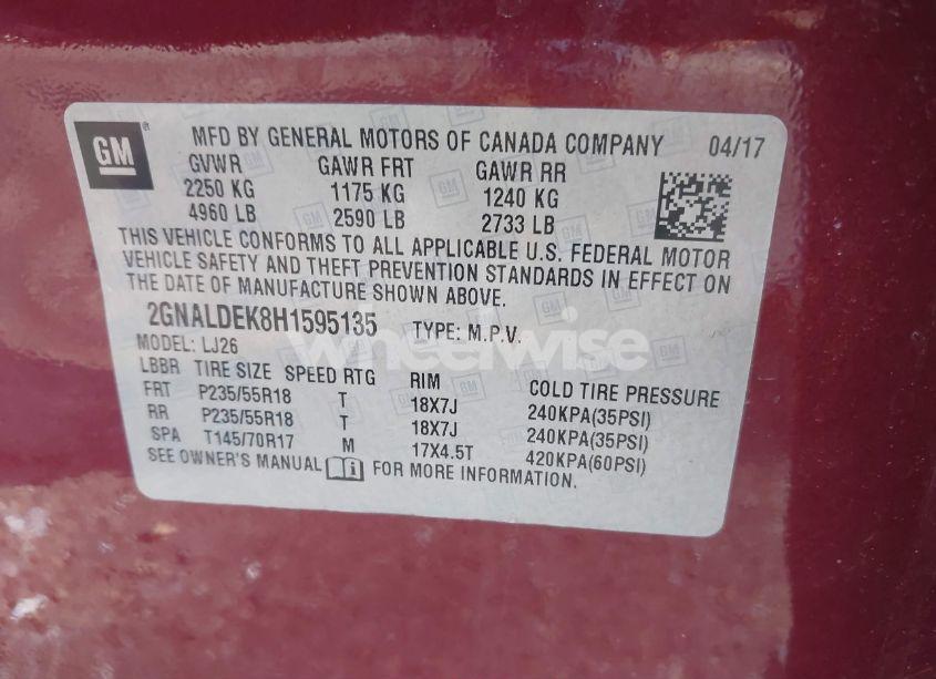 Photo 9 of 2017 Chevrolet Equinox PREMIER (VIN 2GNALDEK8H1595135)