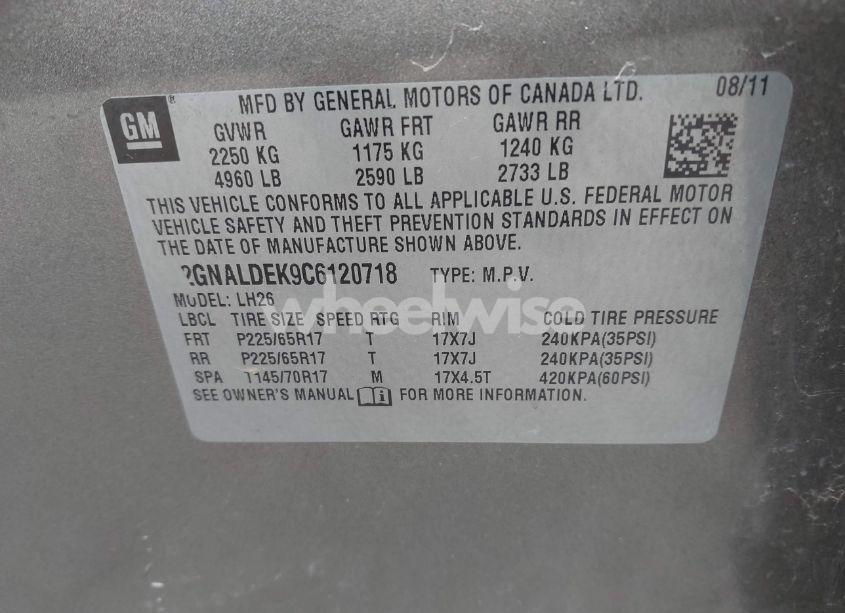 Photo 9 of 2012 Chevrolet Equinox 1LT (VIN 2GNALDEK9C6120718)