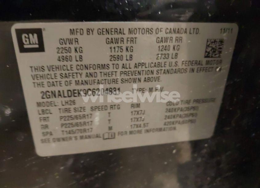 Photo 9 of 2012 Chevrolet Equinox 1LT (VIN 2GNALDEK9C6204831)