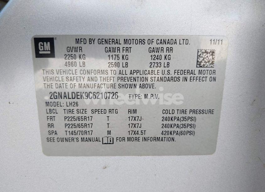 Photo 9 of 2012 Chevrolet Equinox 1LT (VIN 2GNALDEK9C6210726)