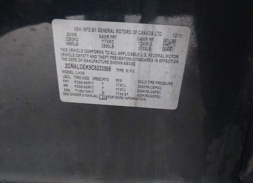 Photo 9 of 2012 Chevrolet Equinox 1LT (VIN 2GNALDEK9C6233598)