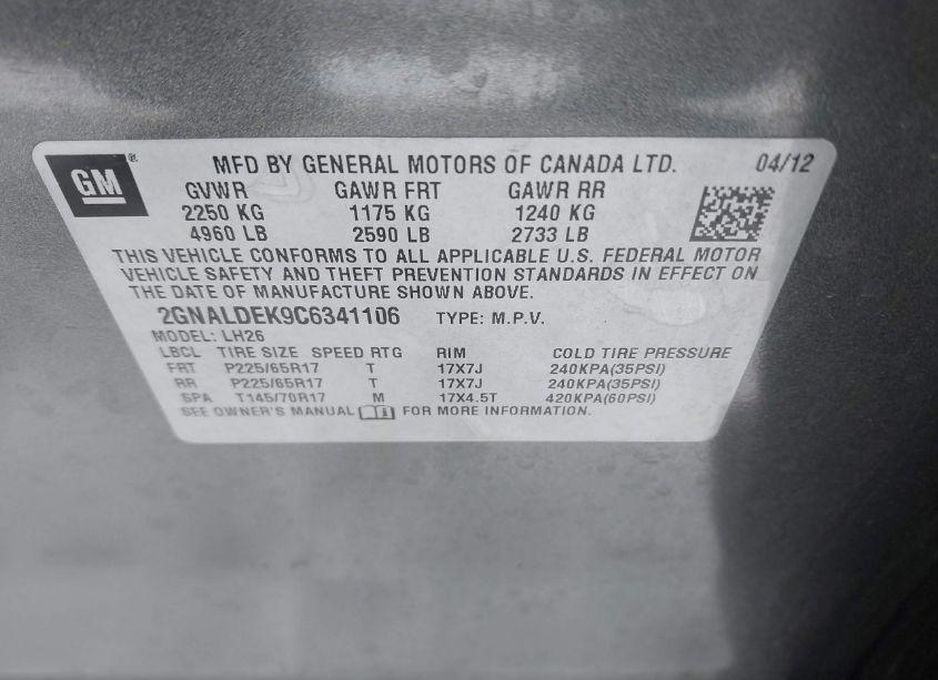 Photo 9 of 2012 Chevrolet Equinox 1LT (VIN 2GNALDEK9C6341106)