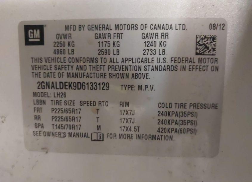 Photo 9 of 2013 Chevrolet Equinox 1LT (VIN 2GNALDEK9D6133129)
