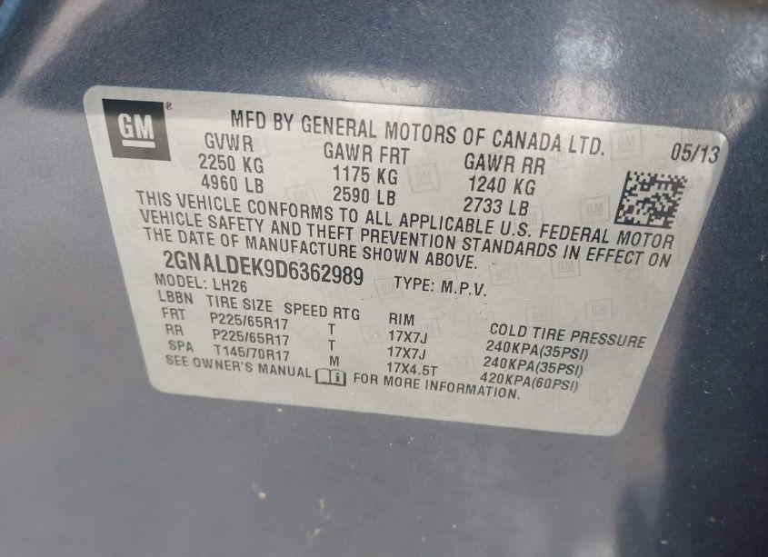 Photo 9 of 2013 Chevrolet Equinox 1LT (VIN 2GNALDEK9D6362989)