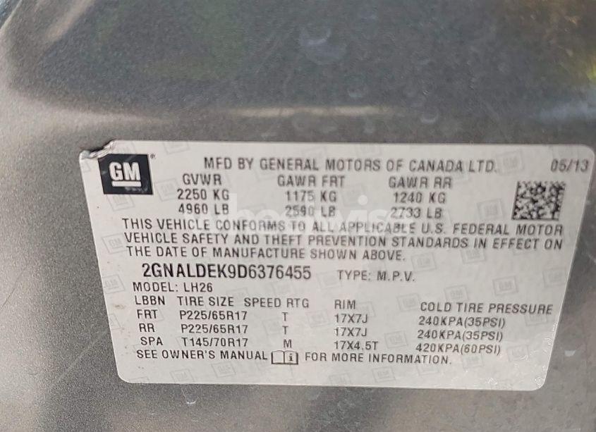 Photo 9 of 2013 Chevrolet Equinox 1LT (VIN 2GNALDEK9D6376455)