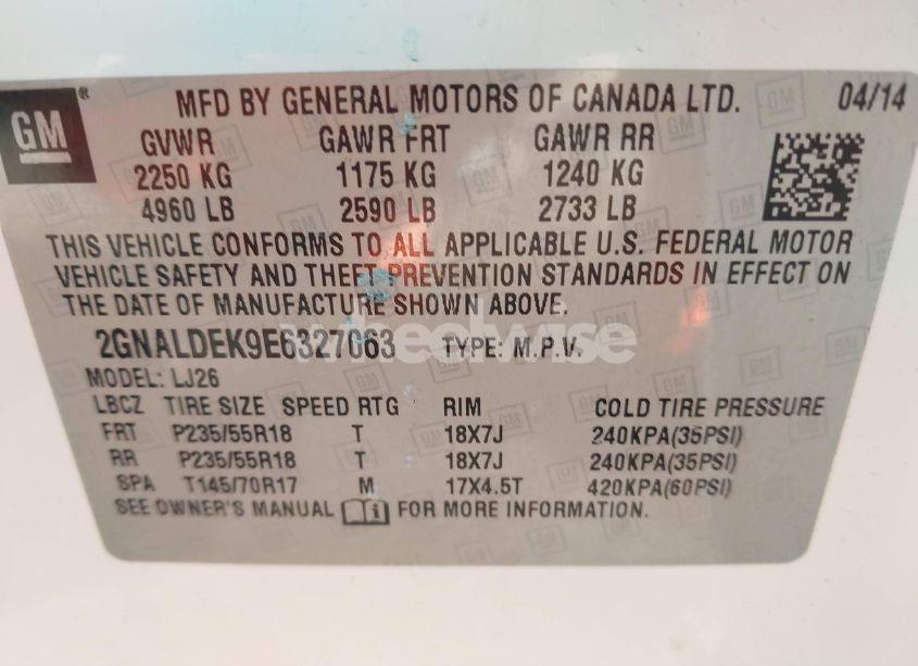 Photo 9 of 2014 Chevrolet Equinox LTZ (VIN 2GNALDEK9E6327063)