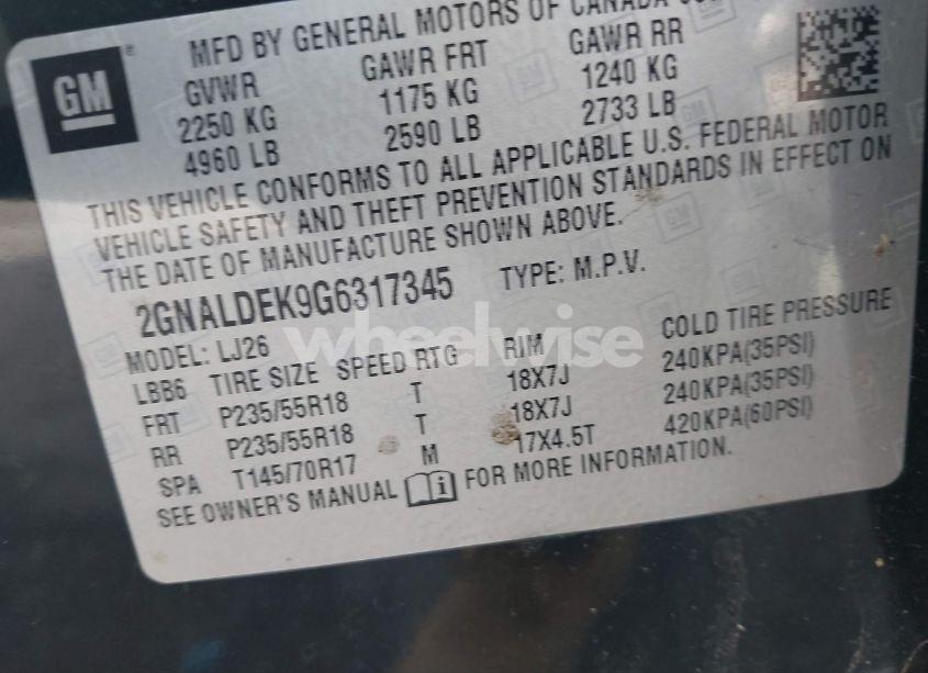 Photo 9 of 2016 Chevrolet Equinox LTZ (VIN 2GNALDEK9G6317345)