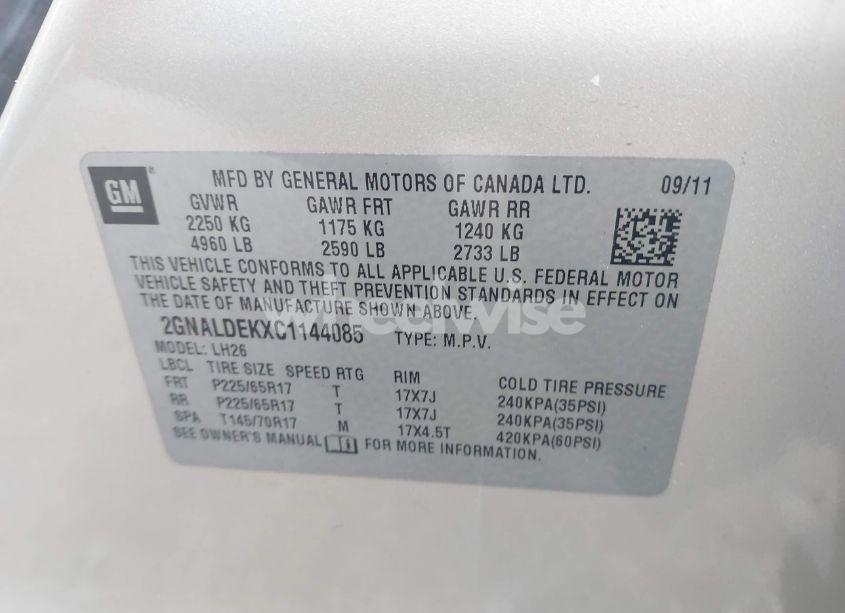 Photo 9 of 2012 Chevrolet Equinox 1LT (VIN 2GNALDEKXC1144085)