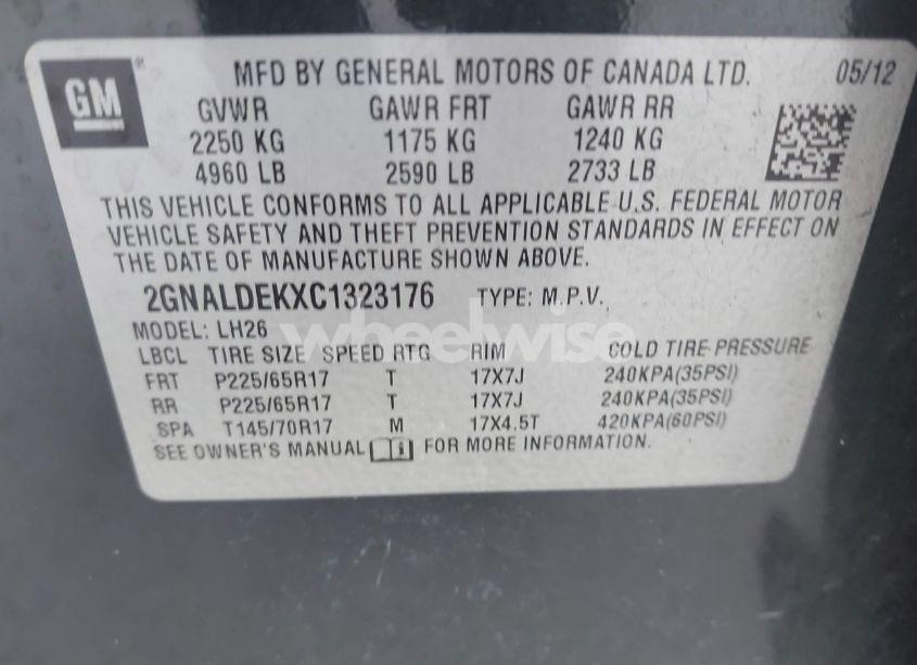 Photo 9 of 2012 Chevrolet Equinox 1LT (VIN 2GNALDEKXC1323176)