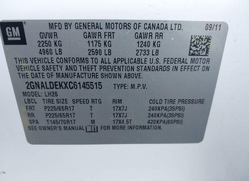 Photo 9 of 2012 Chevrolet Equinox 1LT (VIN 2GNALDEKXC6145515)