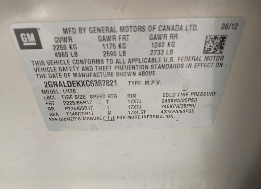 Photo 9 of 2012 Chevrolet Equinox 1LT (VIN 2GNALDEKXC6387821)