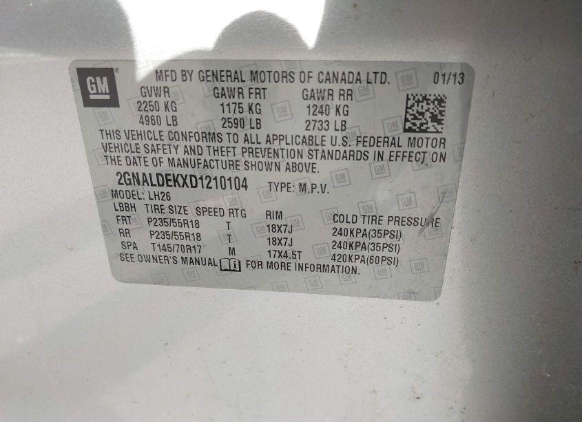 Photo 9 of 2013 Chevrolet Equinox 1LT (VIN 2GNALDEKXD1210104)