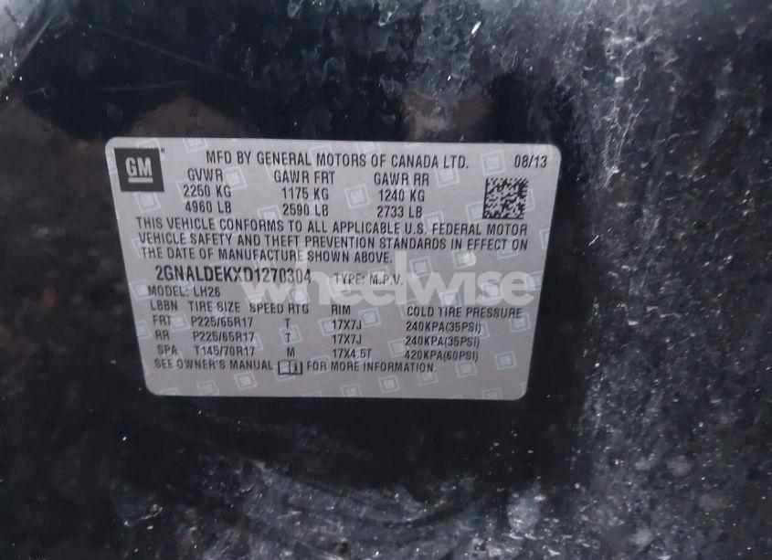 Photo 9 of 2013 Chevrolet Equinox LT (VIN 2GNALDEKXD1270304)