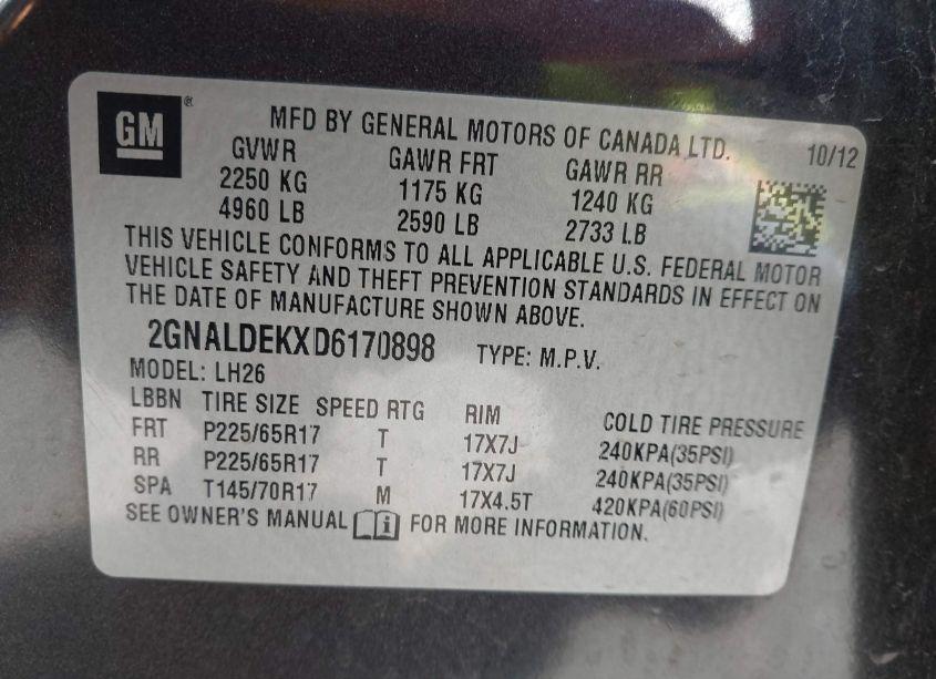 Photo 9 of 2013 Chevrolet Equinox 1LT (VIN 2GNALDEKXD6170898)