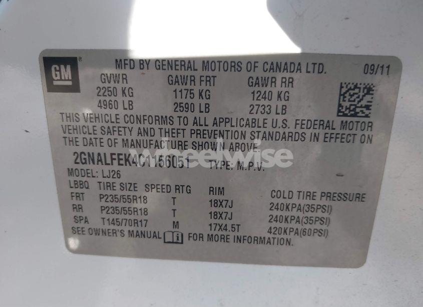 Photo 9 of 2012 Chevrolet Equinox LTZ (VIN 2GNALFEK4C1156051)