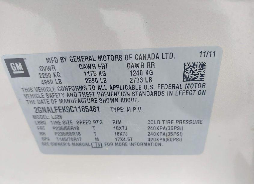 Photo 9 of 2012 Chevrolet Equinox LTZ (VIN 2GNALFEK9C1185481)