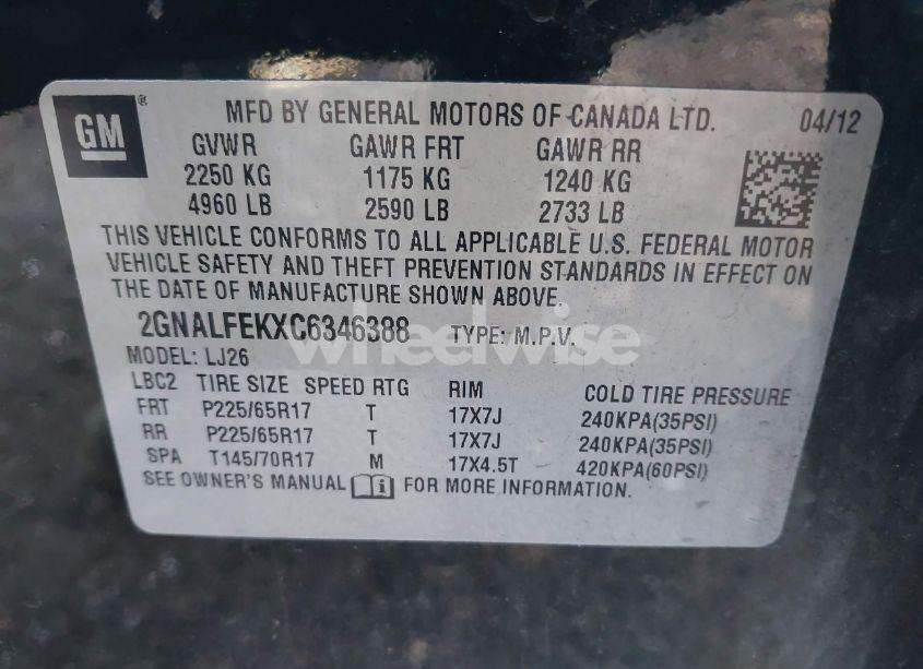 Photo 9 of 2012 Chevrolet Equinox LTZ (VIN 2GNALFEKXC6346388)