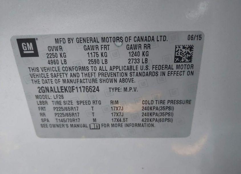 Photo 9 of 2015 Chevrolet Equinox L (VIN 2GNALLEK0F1176624)