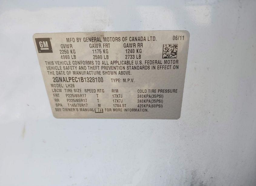 Photo 9 of 2011 Chevrolet Equinox 2LT (VIN 2GNALPEC1B1328100)