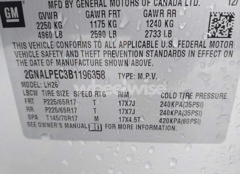 Photo 9 of 2011 Chevrolet Equinox 2LT (VIN 2GNALPEC3B1196358)