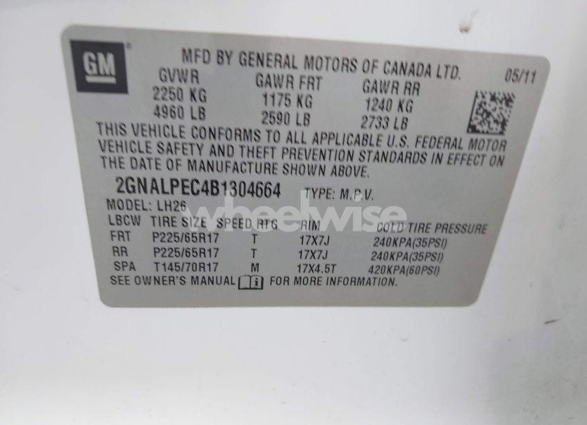 Photo 9 of 2011 Chevrolet Equinox 2LT (VIN 2GNALPEC4B1304664)