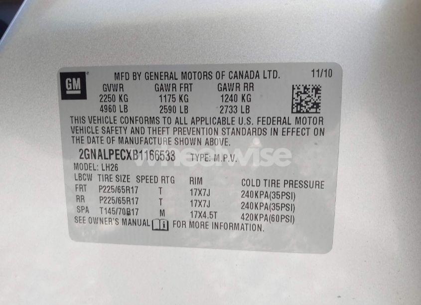 Photo 9 of 2011 Chevrolet Equinox 2LT (VIN 2GNALPECXB1166533)