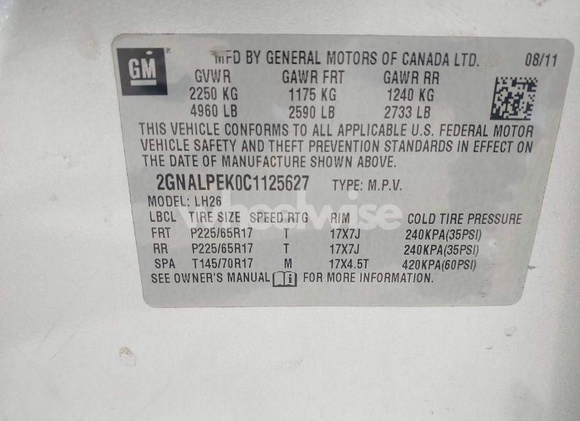 Photo 9 of 2012 Chevrolet Equinox 2LT (VIN 2GNALPEK0C1125627)