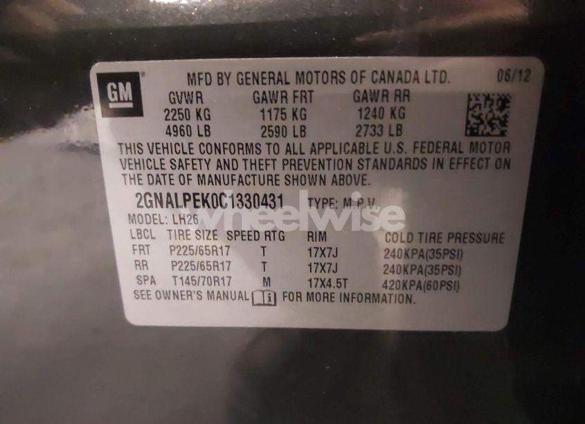 Photo 9 of 2012 Chevrolet Equinox 2LT (VIN 2GNALPEK0C1330431)