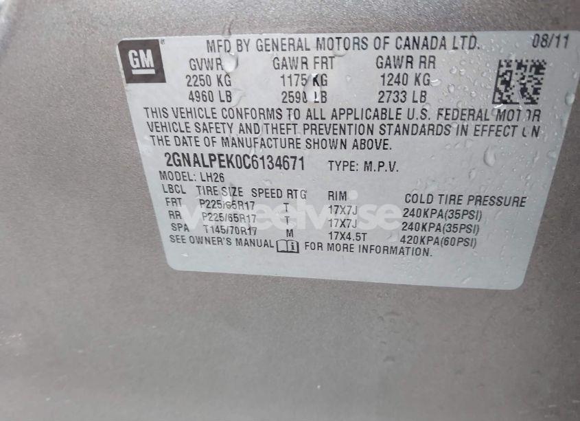 Photo 9 of 2012 Chevrolet Equinox 2LT (VIN 2GNALPEK0C6134671)