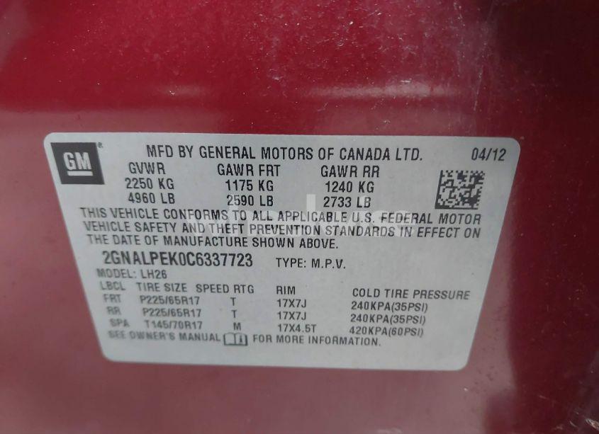 Photo 9 of 2012 Chevrolet Equinox 2LT (VIN 2GNALPEK0C6337723)