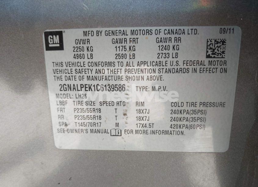 Photo 9 of 2012 Chevrolet Equinox 2LT (VIN 2GNALPEK1C6139586)