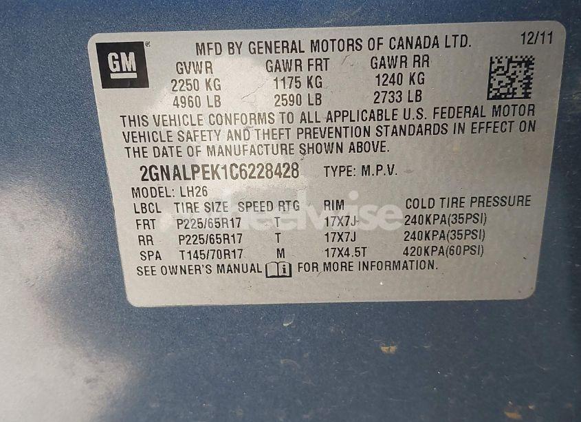 Photo 9 of 2012 Chevrolet Equinox 2LT (VIN 2GNALPEK1C6228428)