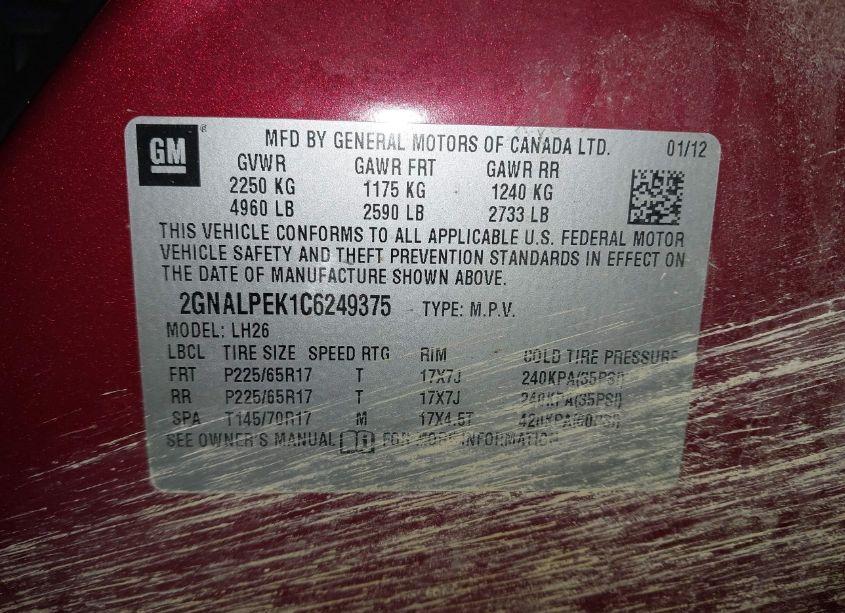 Photo 9 of 2012 Chevrolet Equinox 2LT (VIN 2GNALPEK1C6249375)