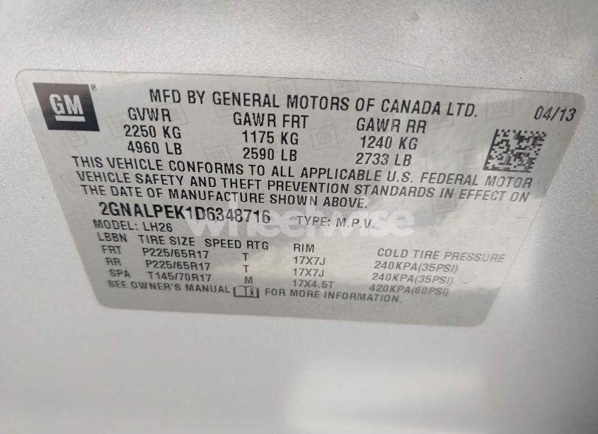 Photo 9 of 2013 Chevrolet Equinox 2LT (VIN 2GNALPEK1D6348716)