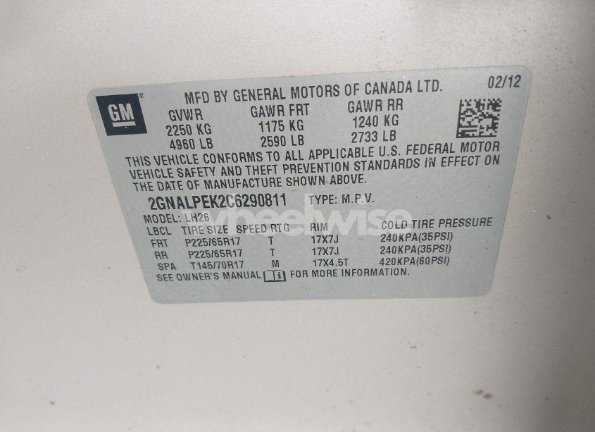 Photo 9 of 2012 Chevrolet Equinox 2LT (VIN 2GNALPEK2C6290811)