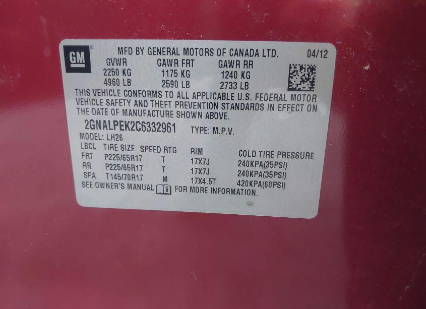 Photo 9 of 2012 Chevrolet Equinox 2LT (VIN 2GNALPEK2C6332961)