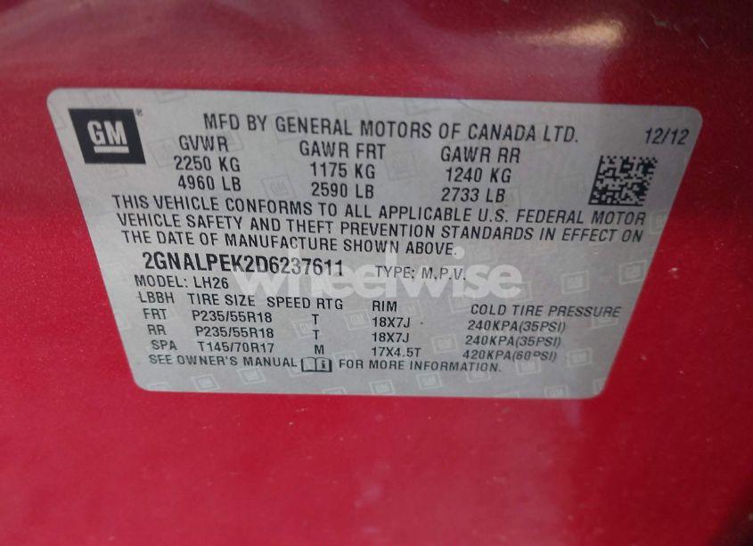 Photo 9 of 2013 Chevrolet Equinox 2LT (VIN 2GNALPEK2D6237611)