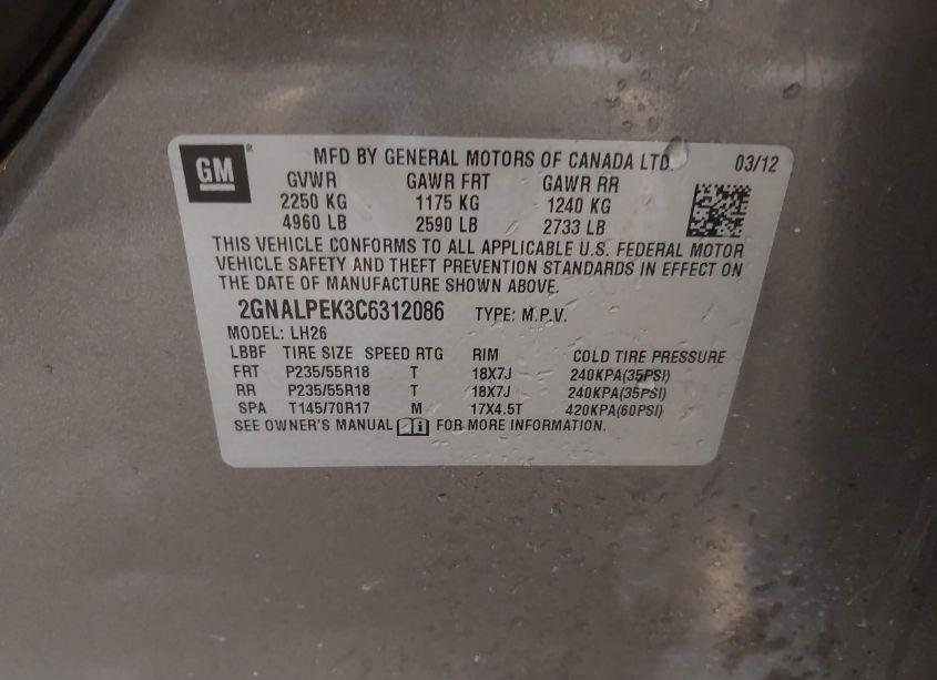 Photo 9 of 2012 Chevrolet Equinox 2LT (VIN 2GNALPEK3C6312086)