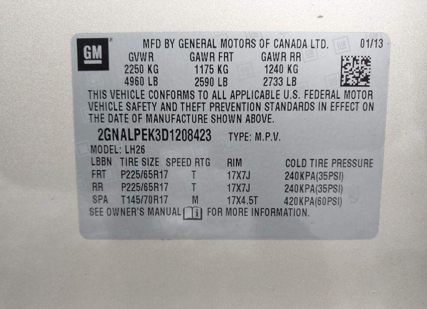 Photo 9 of 2013 Chevrolet Equinox 2LT (VIN 2GNALPEK3D1208423)